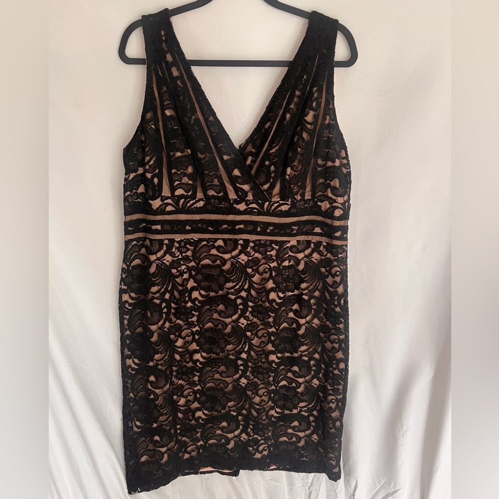 Xscape Womens Black and Tan Lace knee Length Dress Size 16W